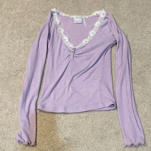 Urban Outfitters Lilac Long Sleeve Top with Lace Trim (size S)